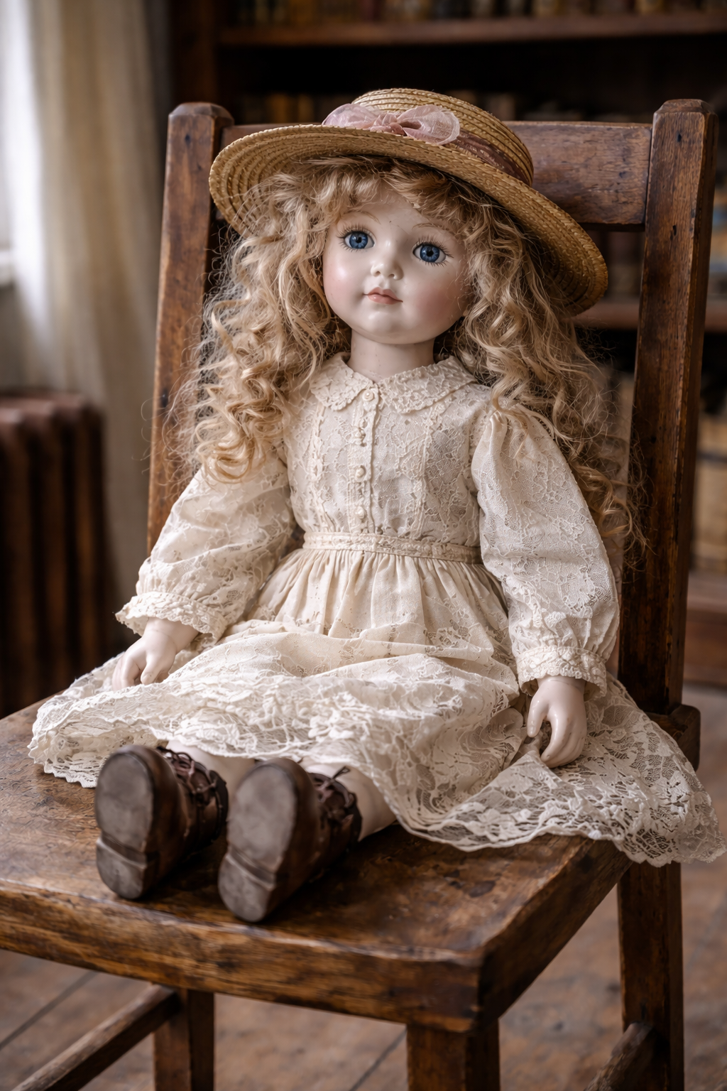 Poupées anciennes en porcelaine et accessoires